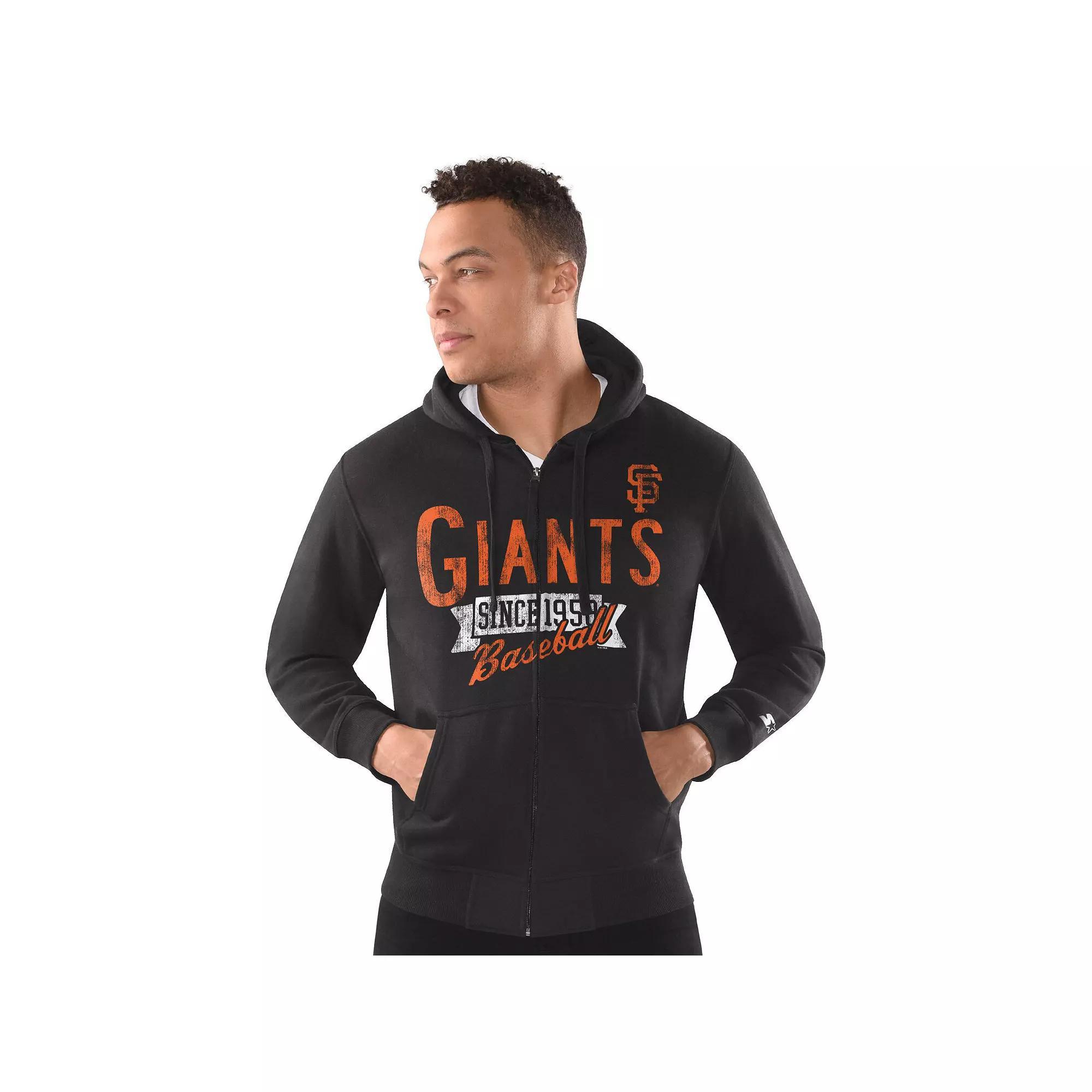 Men's Starter  Black San Francisco Giants Classic Distressed Full-Zip Hoodie, Size: XL Product Image