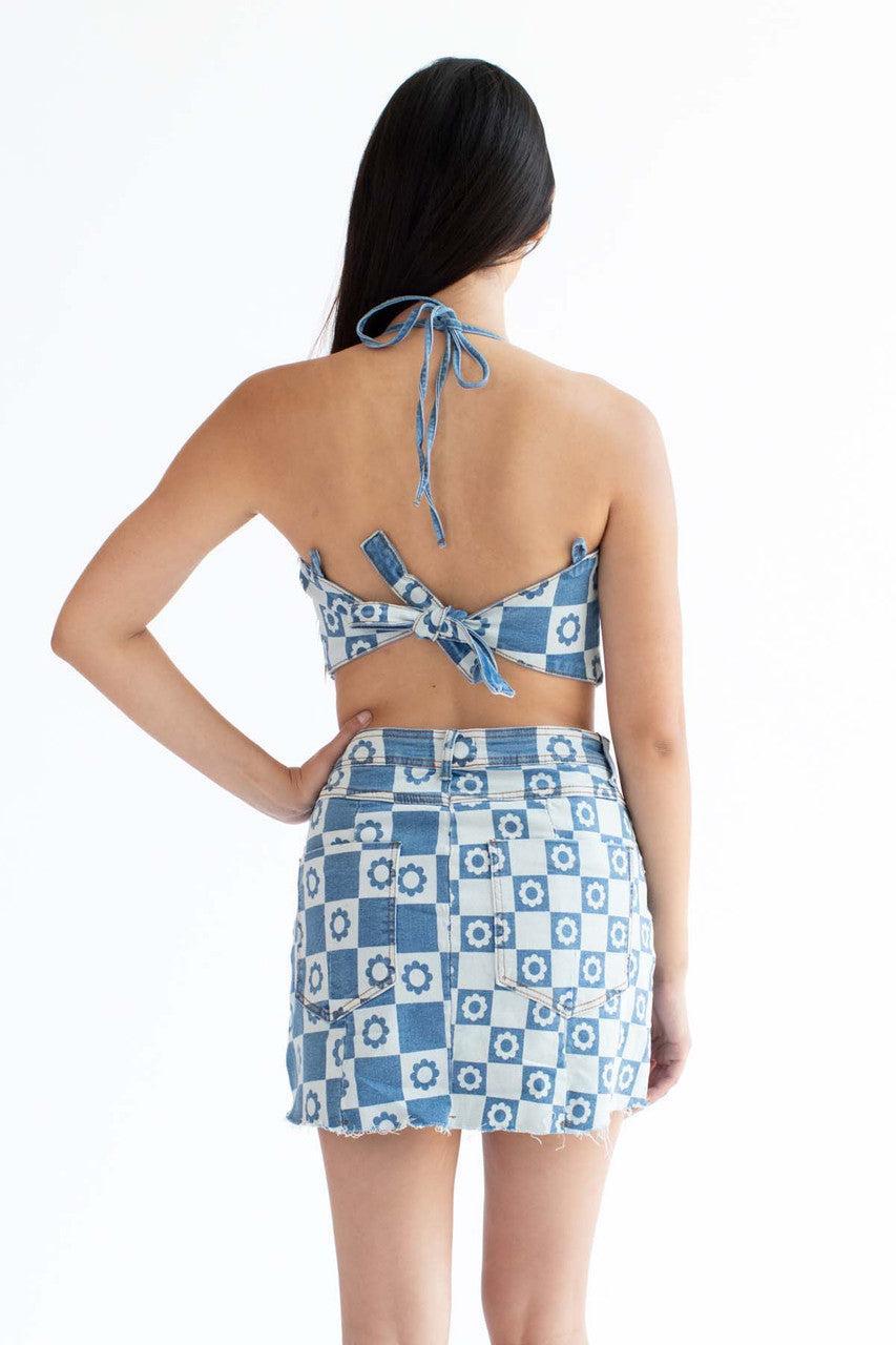 Dark Daisy Denim Halter Top Product Image
