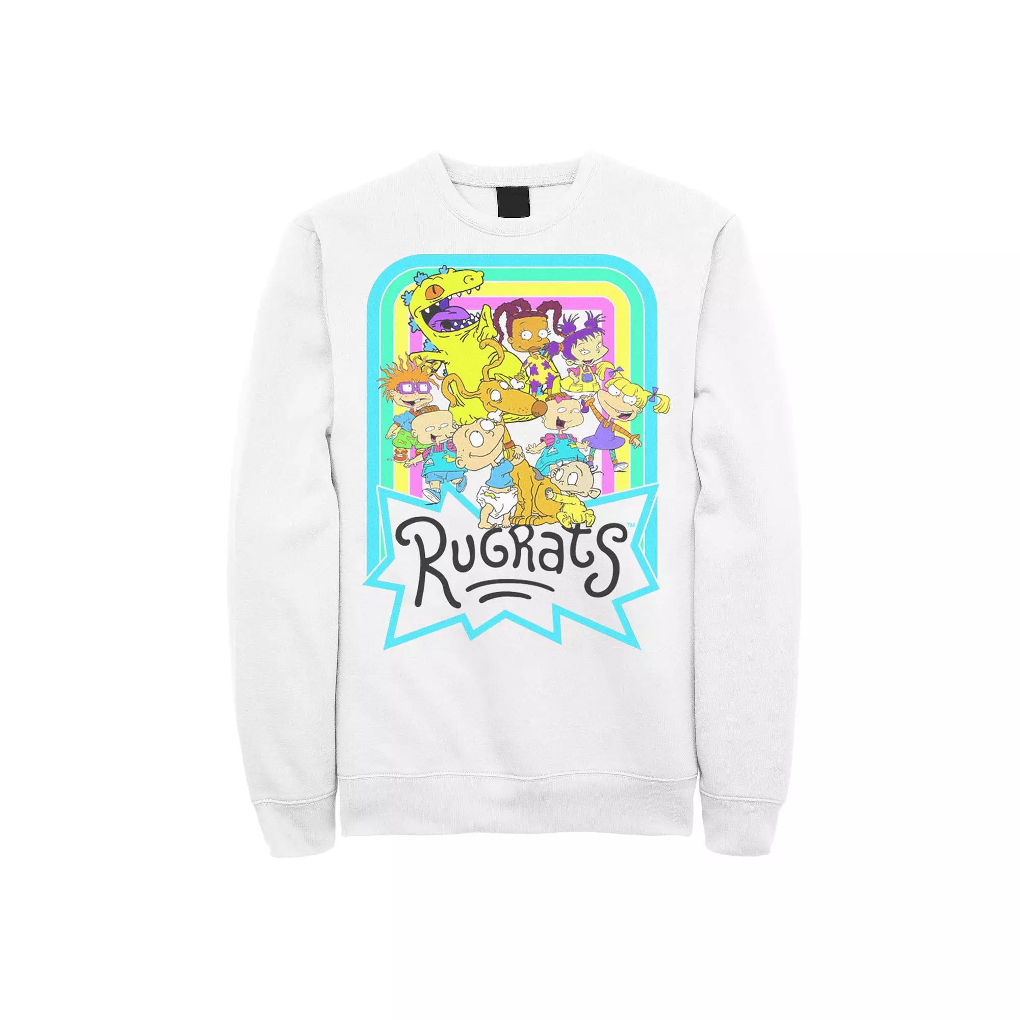 Men's Nickelodeon Rugrats Neon Rainbow Reptar And Friends Sweatshirt, Size: Large, White Product Image
