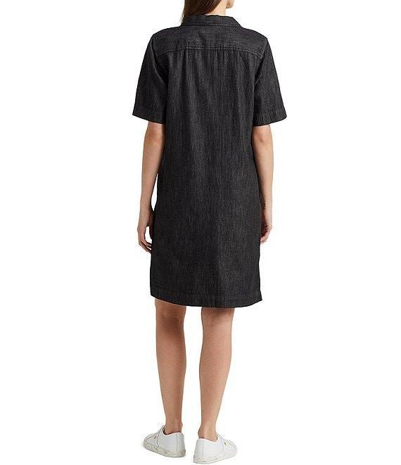 Lauren Ralph Lauren Denim Shift Johnny Collar Short Sleeve Shirt Dress Product Image