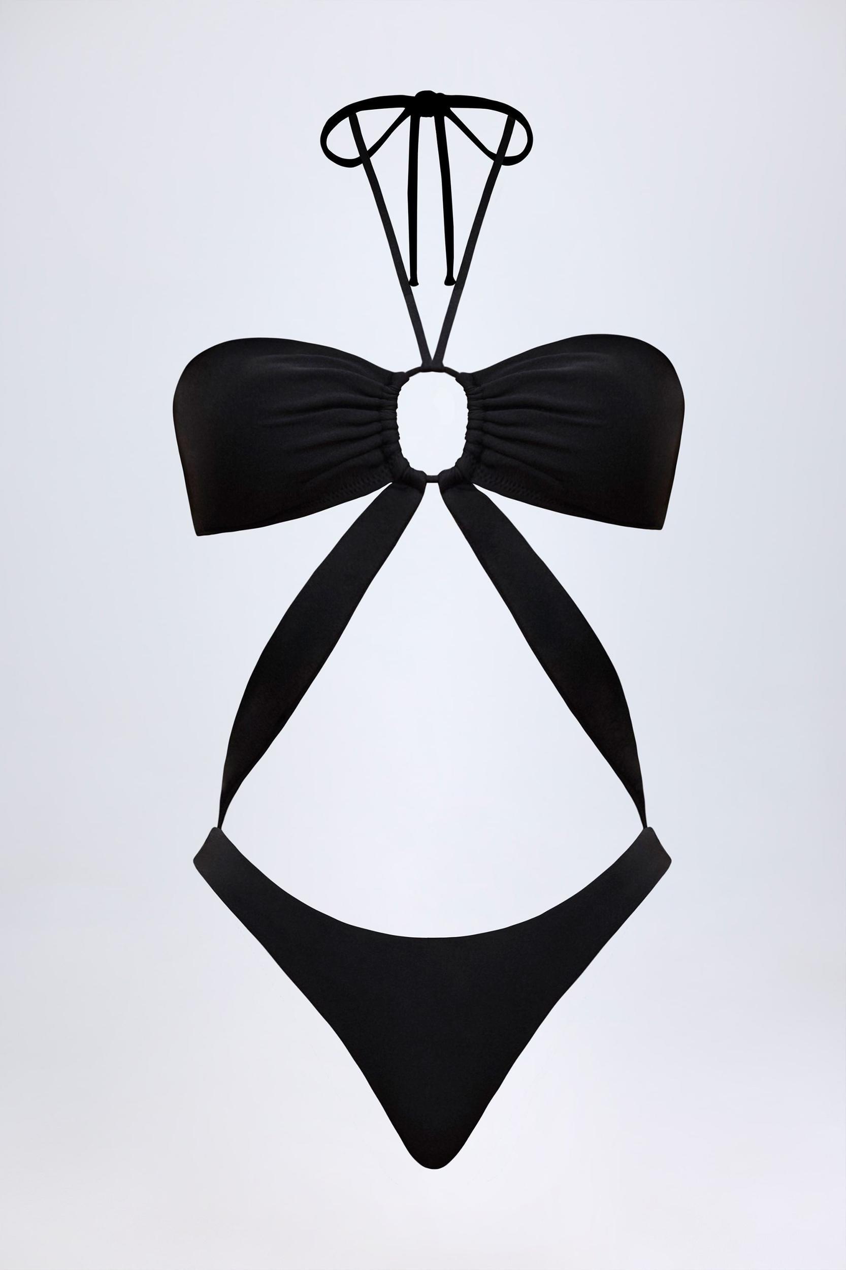 Cut-Out Halterneck Swimsuit in Black Product Image
