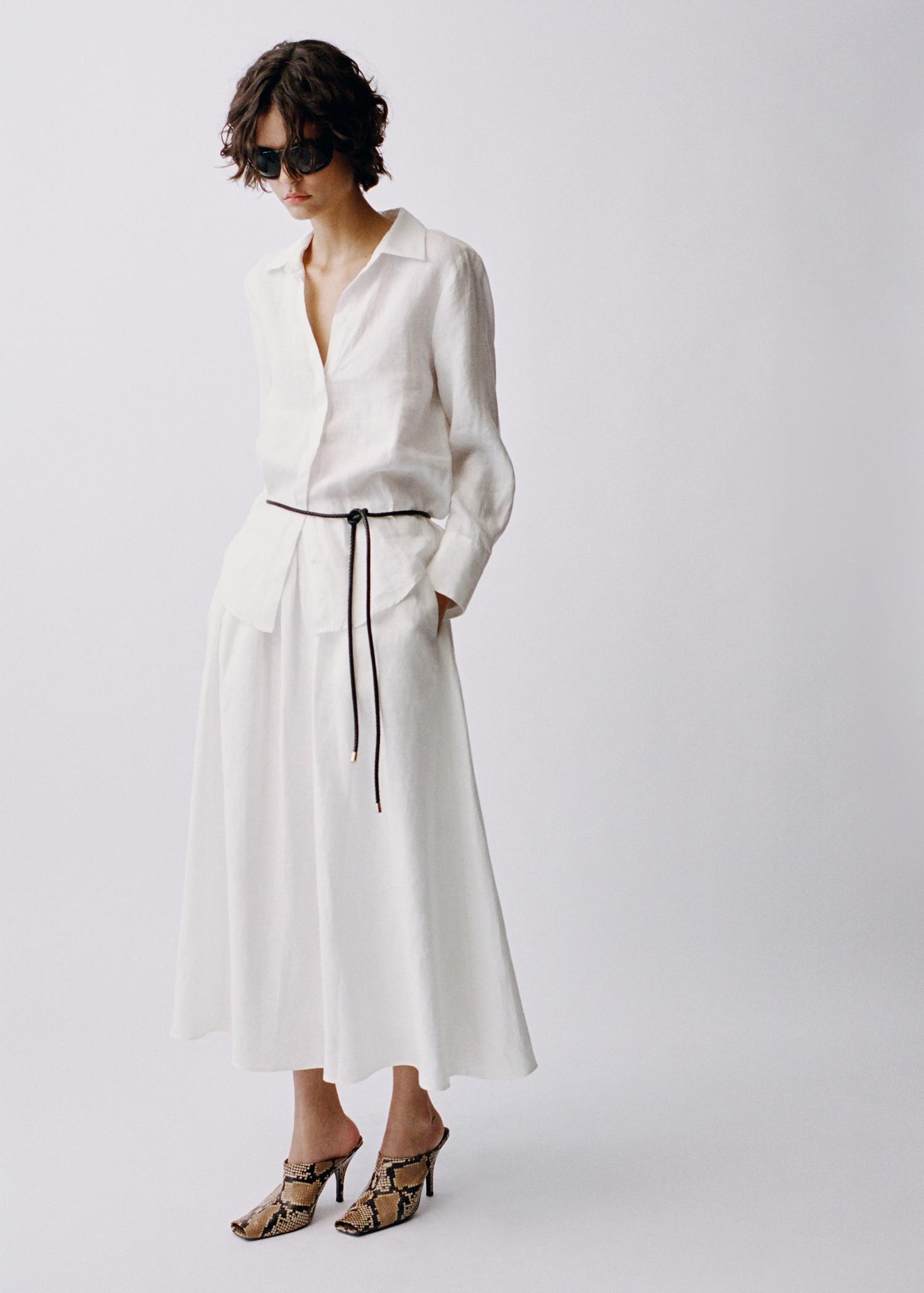Flared linen skirt - Women | MANGO USA Product Image