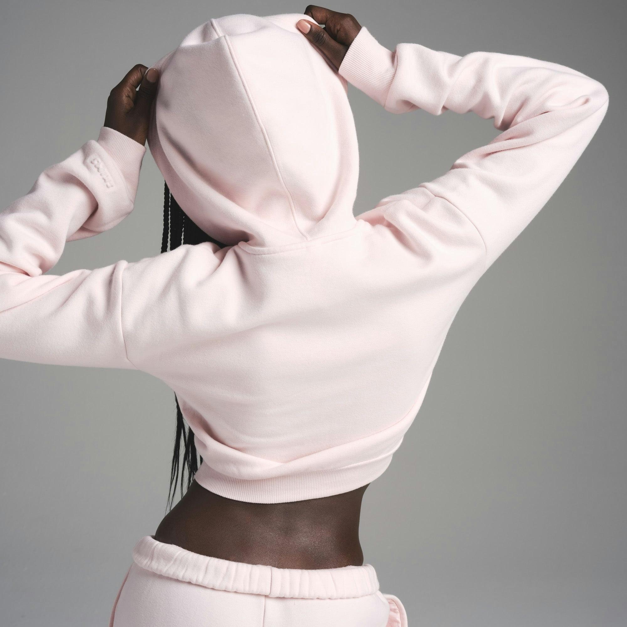 COTTON FLEECE SHRUNKEN ZIP UP HOODIE | BARELY PINK Product Image