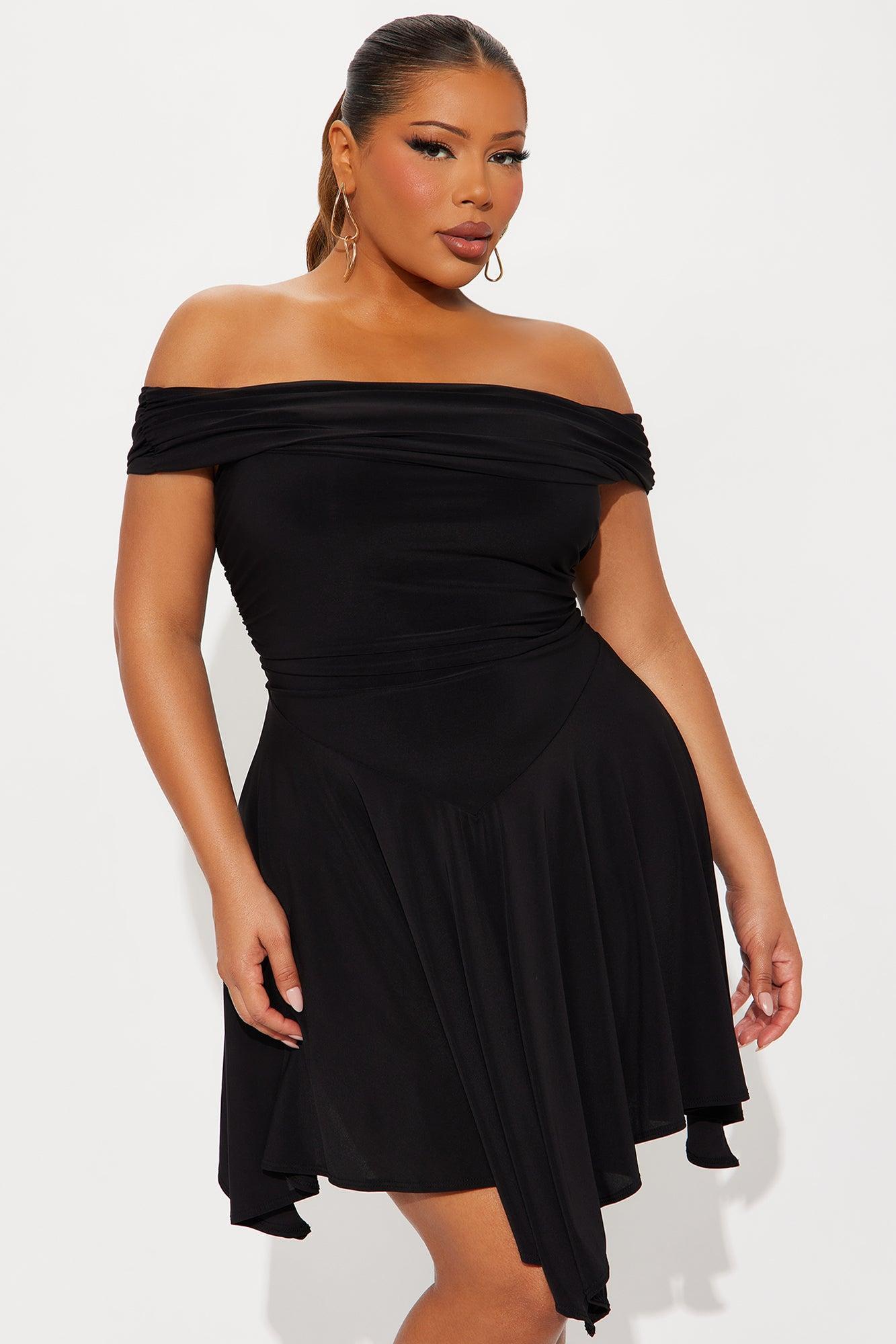 Penelope Off Shoulder Mini Dress - Black Product Image