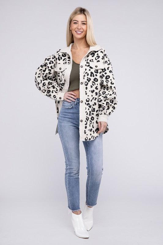 Vintage Washed Leopard Corduroy Buttoned Jacket Product Image