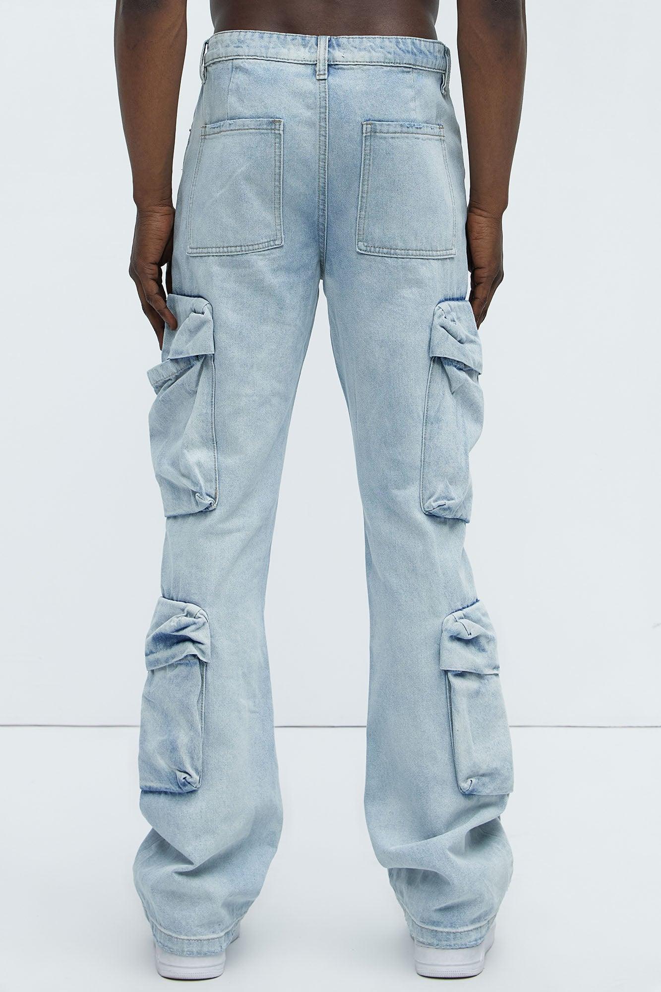 Xavier Distressed Stacked Slim Flare Jeans - Light Blue Wash Product Image