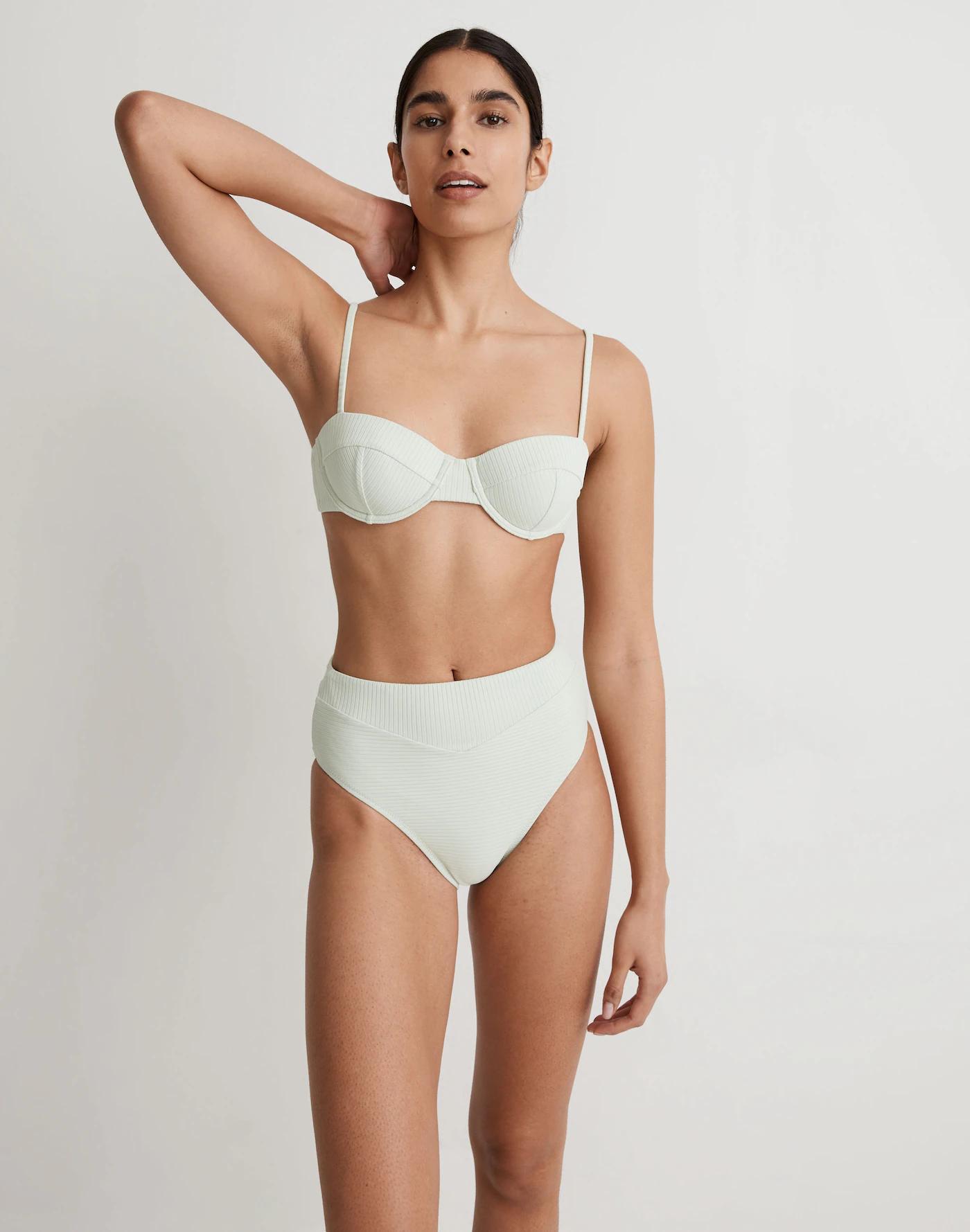 Ribbed High-Cut Bikini Bottom Product Image