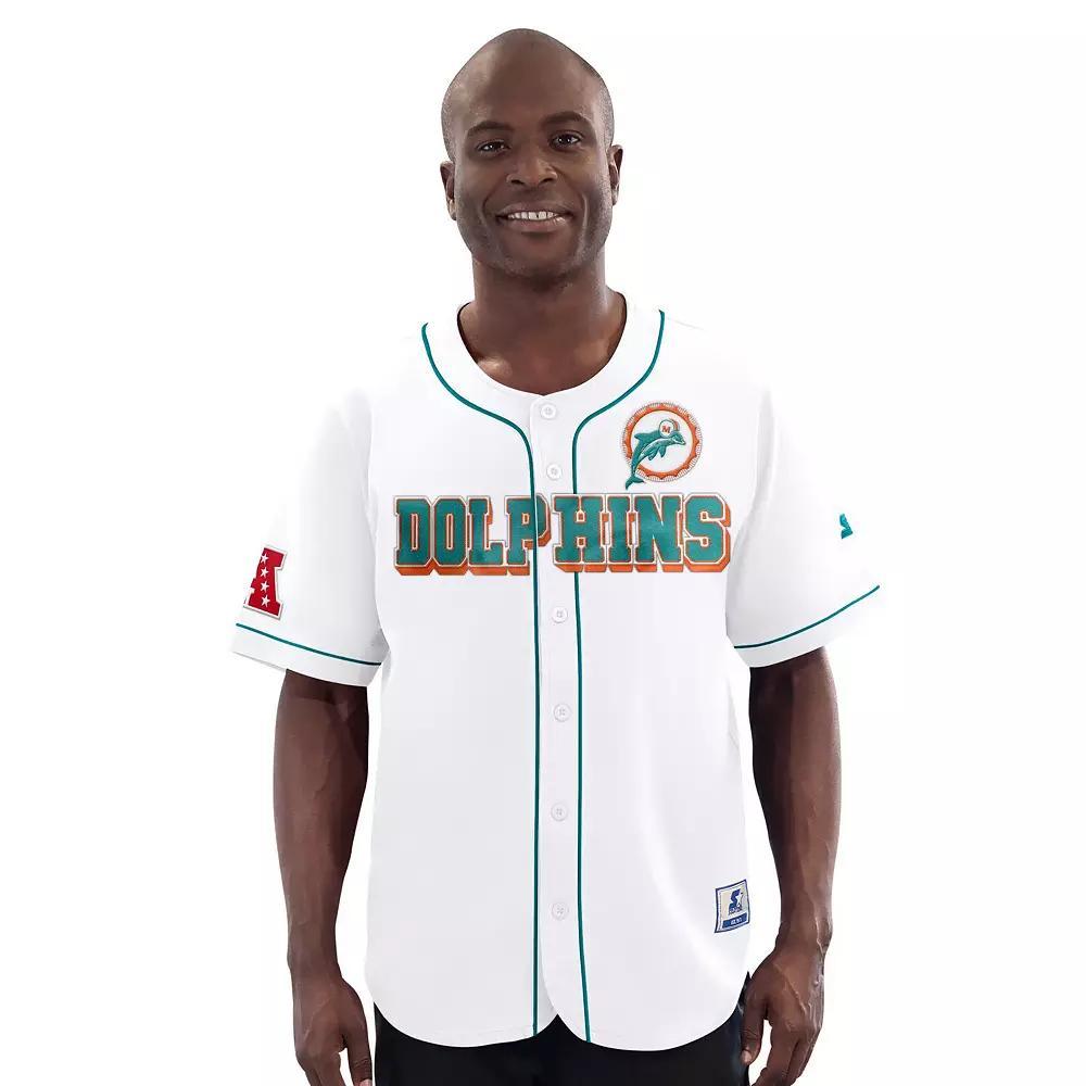 Men's Starter White Miami Dolphins Relay Vintage Full-Button Baseball Jersey, Size: Small Product Image