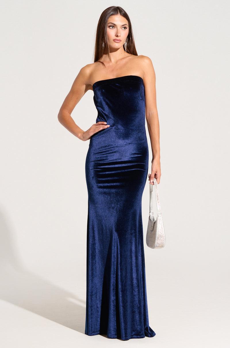 LOST YOUR CHANCE NAVY VELVET MAXI DRESS Product Image