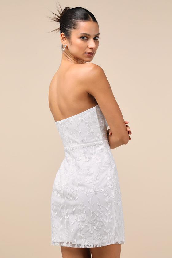 Exquisite Sensation White Embroidered Strapless Mini Dress Product Image
