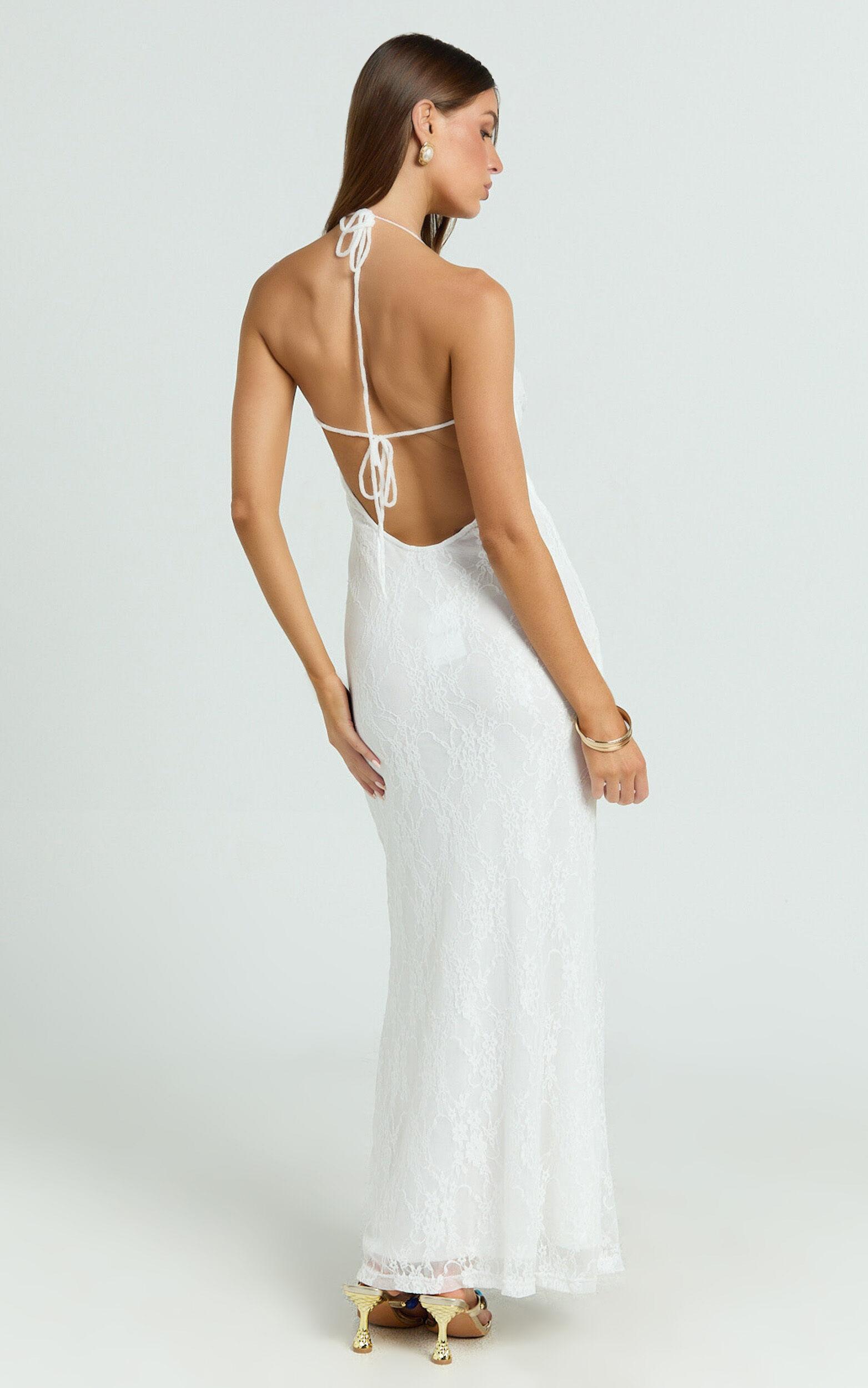 Janine Maxi Dress - Plunge Cowl Neck Backless Column Dress in Ivory Product Image