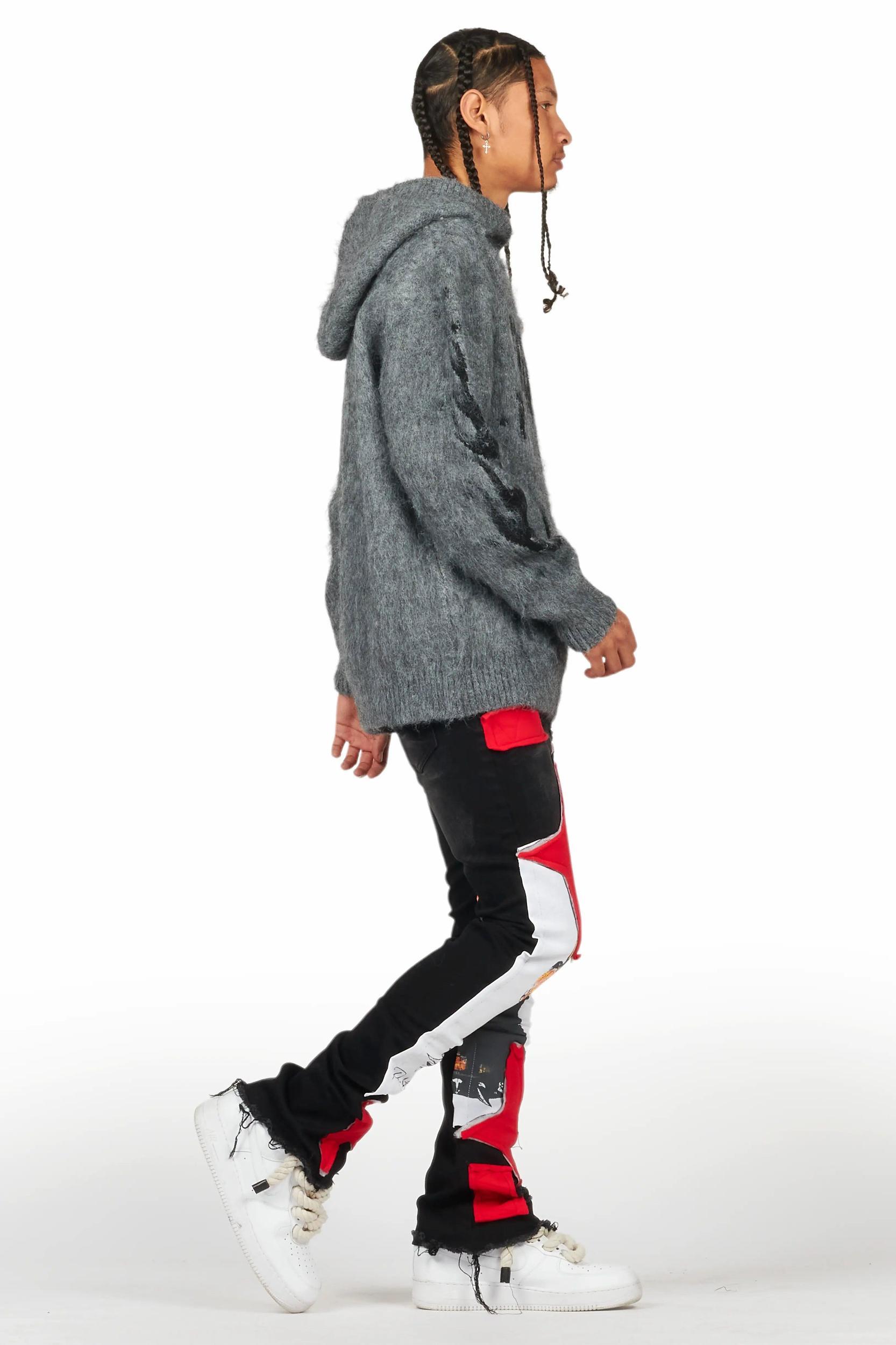 Savage Black/Red Patchwork Stacked Flare Jean Male Product Image