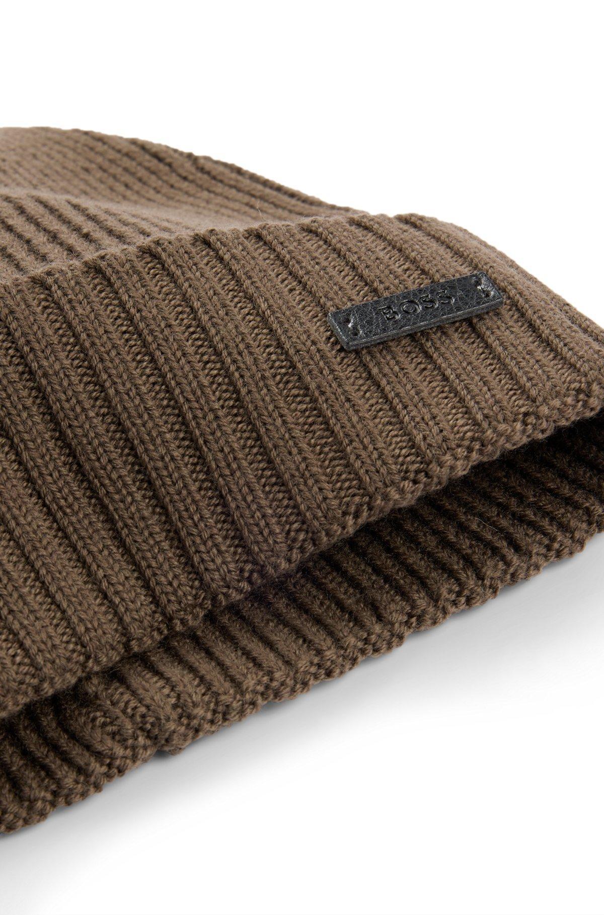 BOSS - Beanie hat in virgin wool with logo plaque - Light Green Product Image