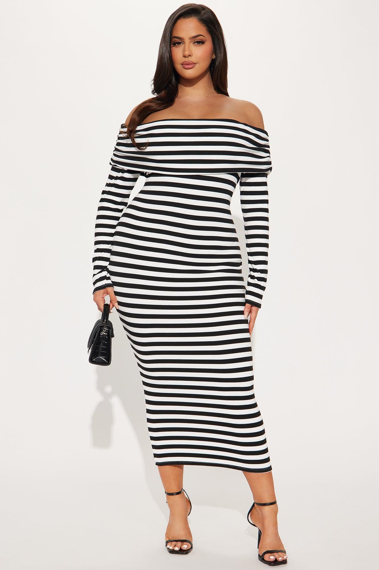 True Masterpiece Striped Midi Dress - Black/White Product Image