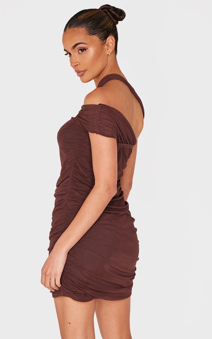 Chocolate Mesh Neck Detail Mini Dress Product Image