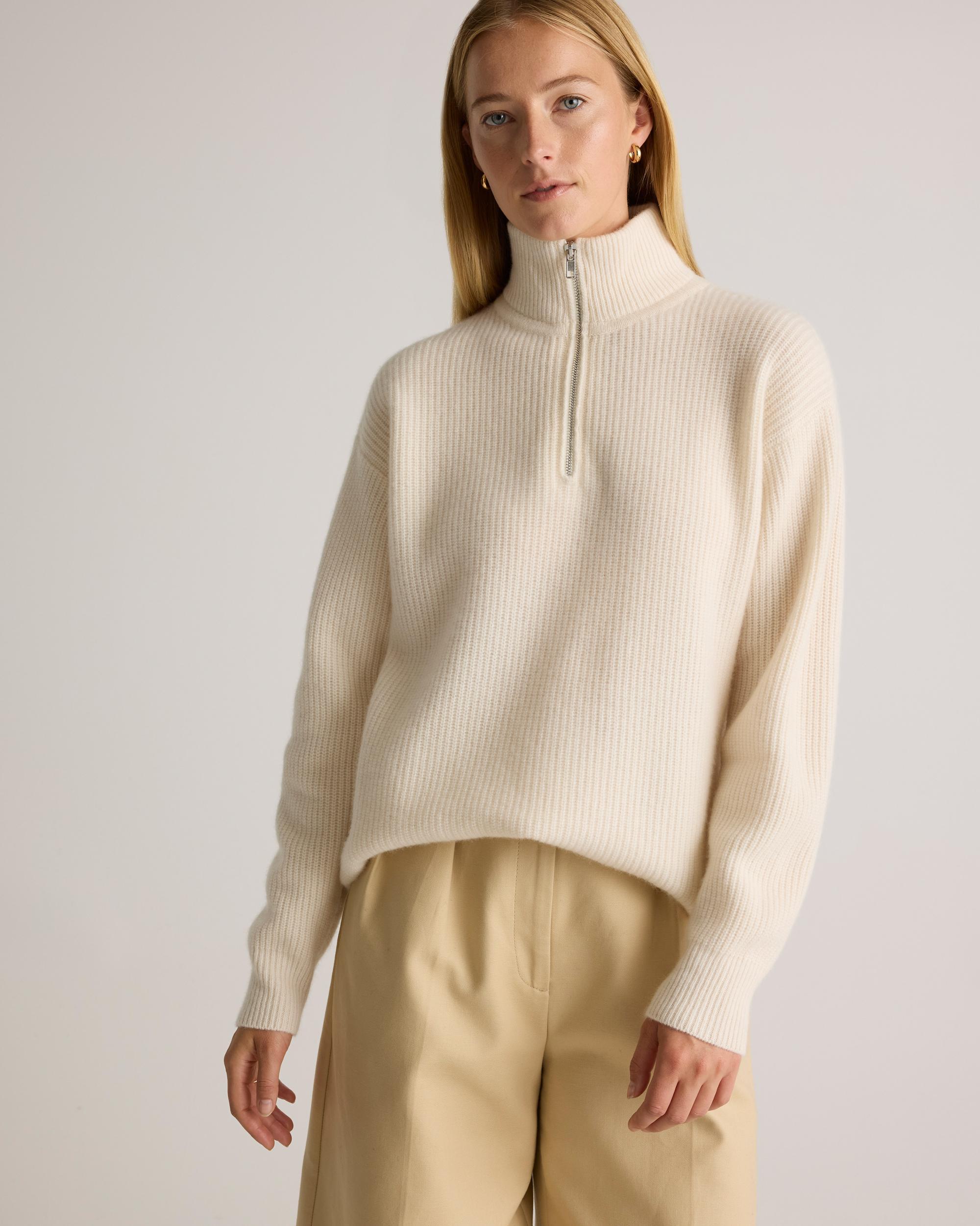 Quince | Women's Mongolian Cashmere Fisherman Quarter Zip Sweater Size XL Product Image