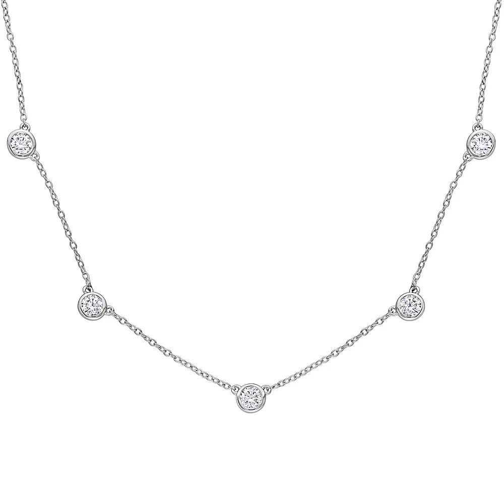 Stella Grace Sterling Silver 2 1/4 Carat T.W. Lab-Created Moissanite Station Necklace, Women's, Size: 18" Product Image