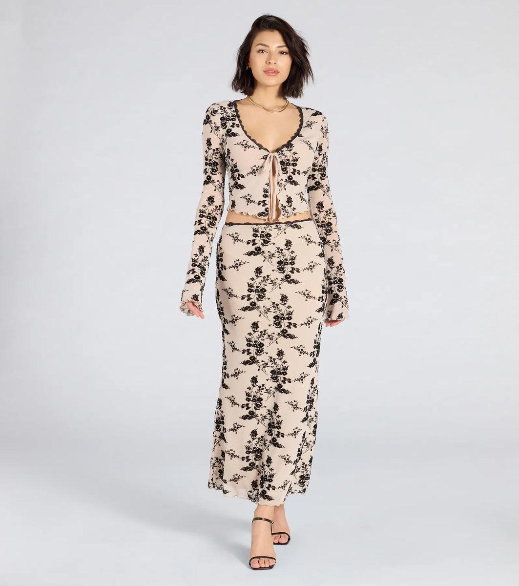 Flirt Alert Flocked Floral Mesh Tie-Front Top Product Image