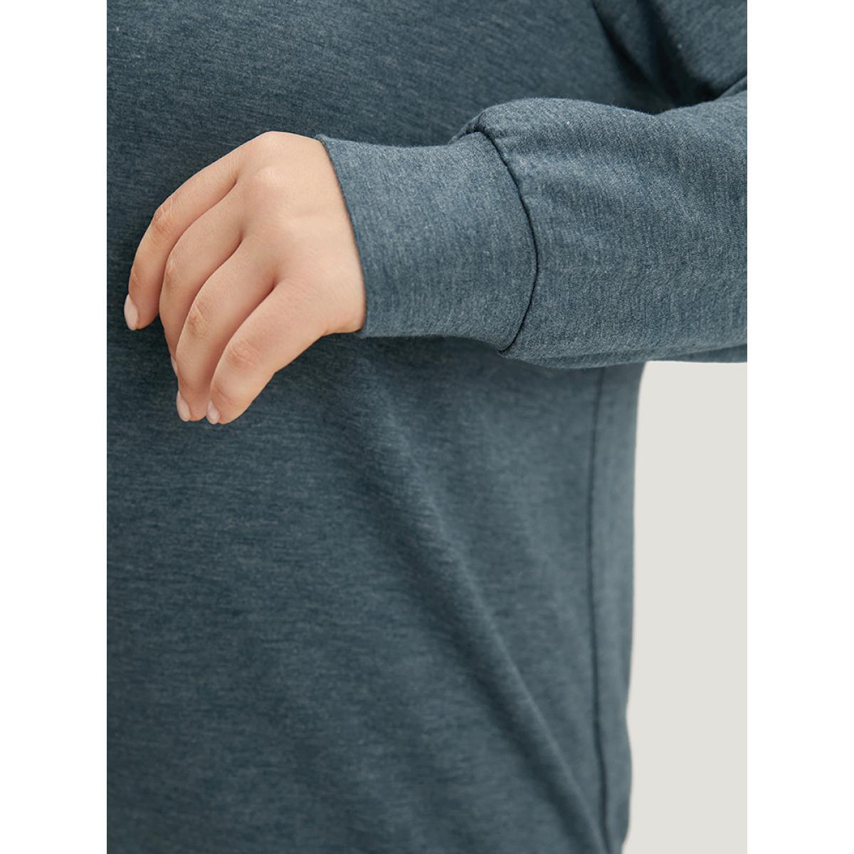 Plus Size Plain Twist Front Keyhole Sweatshirt Women Navy Casual Plain V-neck Dailywear Sweatshirts BloomChic 26/4X Product Image