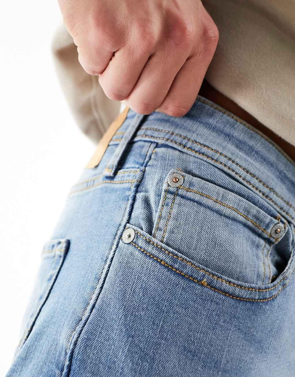Jack & Jones Glenn slim leg jeans in light wash denim Product Image