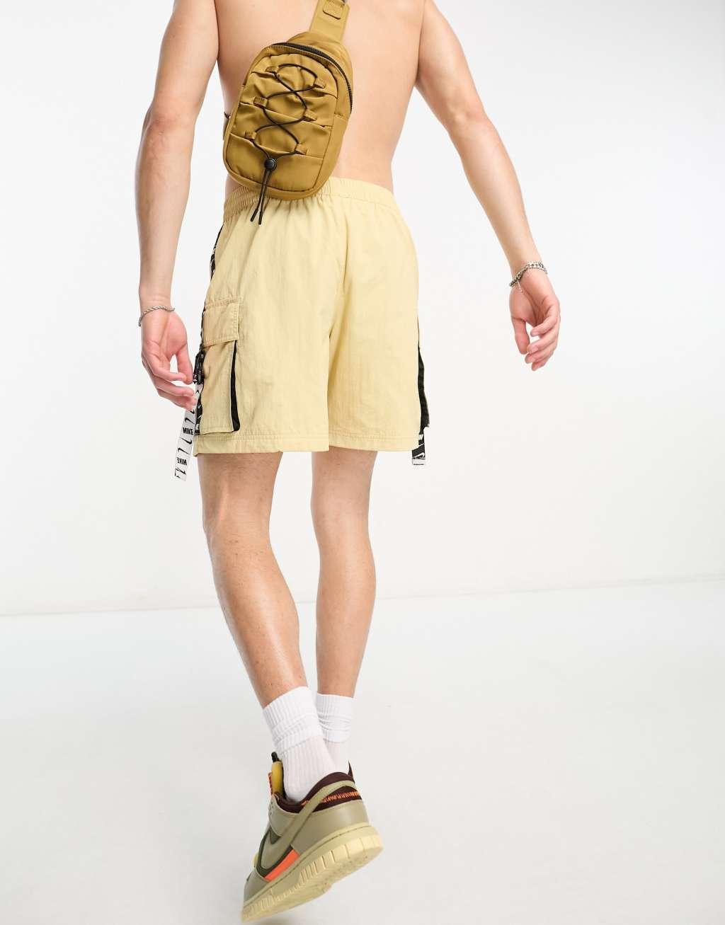 Nike Swimming Icon Volley 7 inch taped cargo swim shorts in stone Product Image