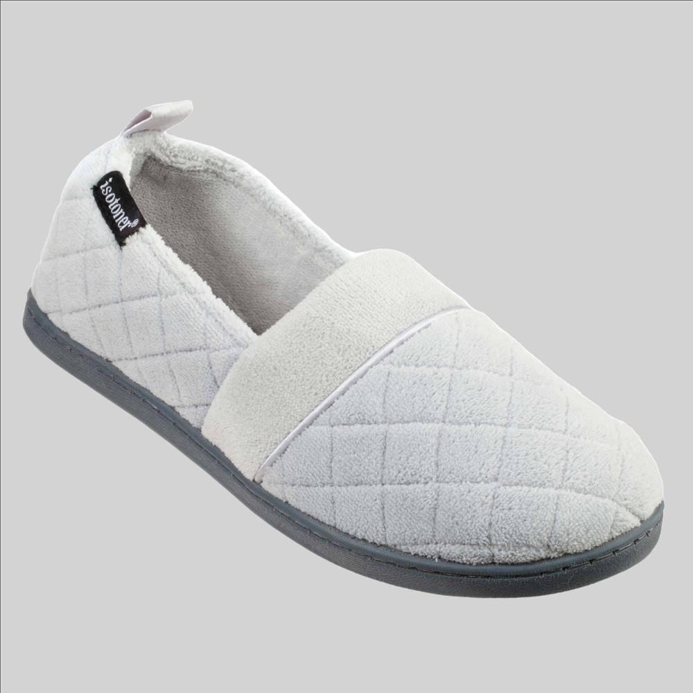 Isotoner Womens Diamond Quilted Microterry Closed-Back Slippers - Black Product Image