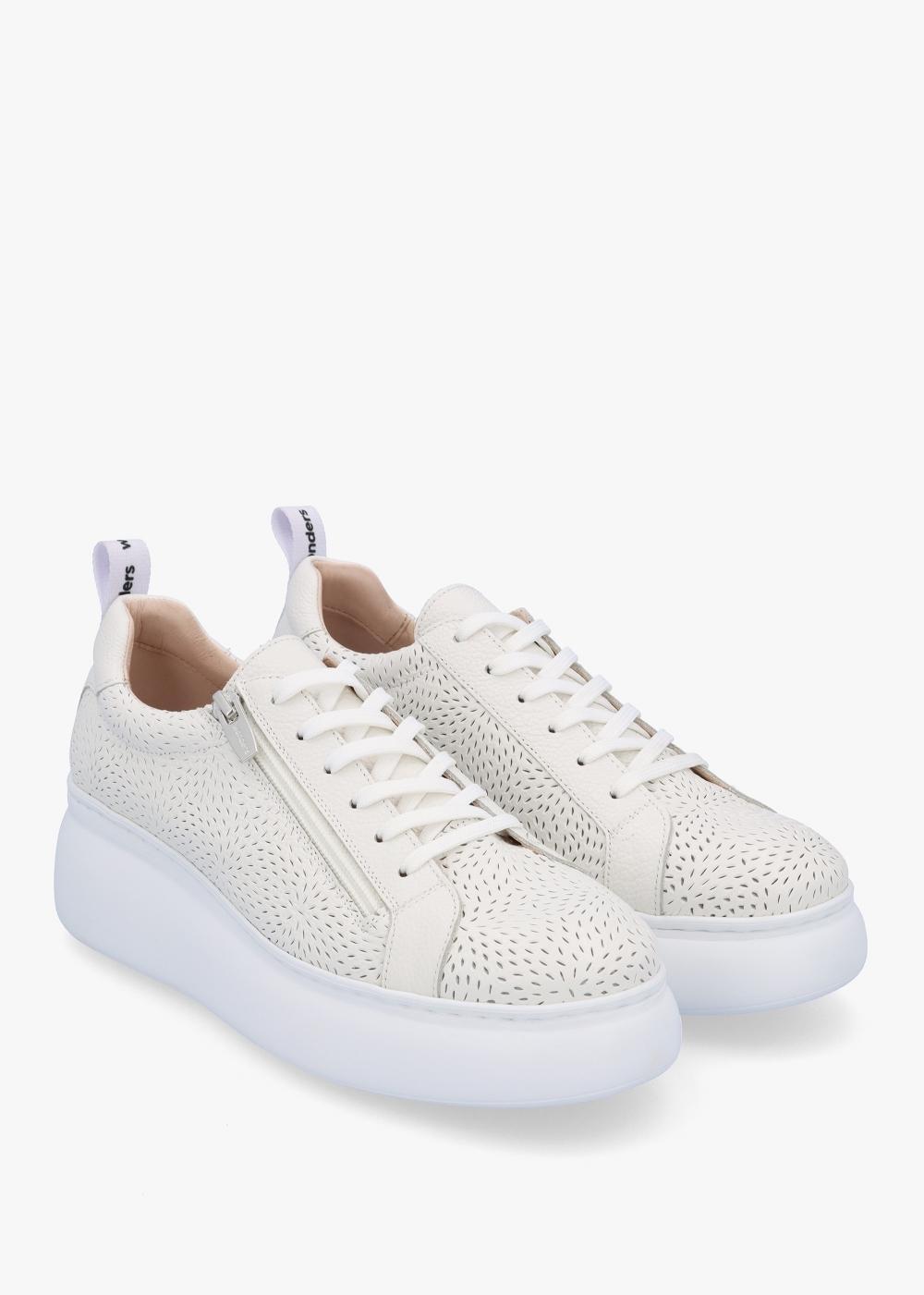 WONDERS Woperf Off White Leather Perforated Trainers Product Image