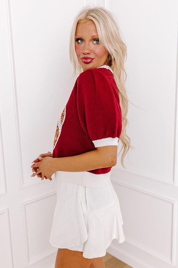 Tailgate Cutie Sequin Sweater Top in Crimson Product Image