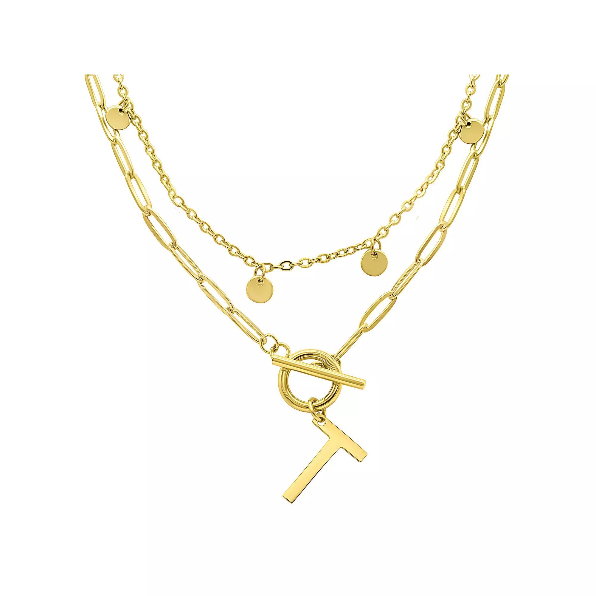 Adornia 14k Gold Plated Layered Initial Toggle Necklace, Women's, Size: 17-19" ADJ Product Image