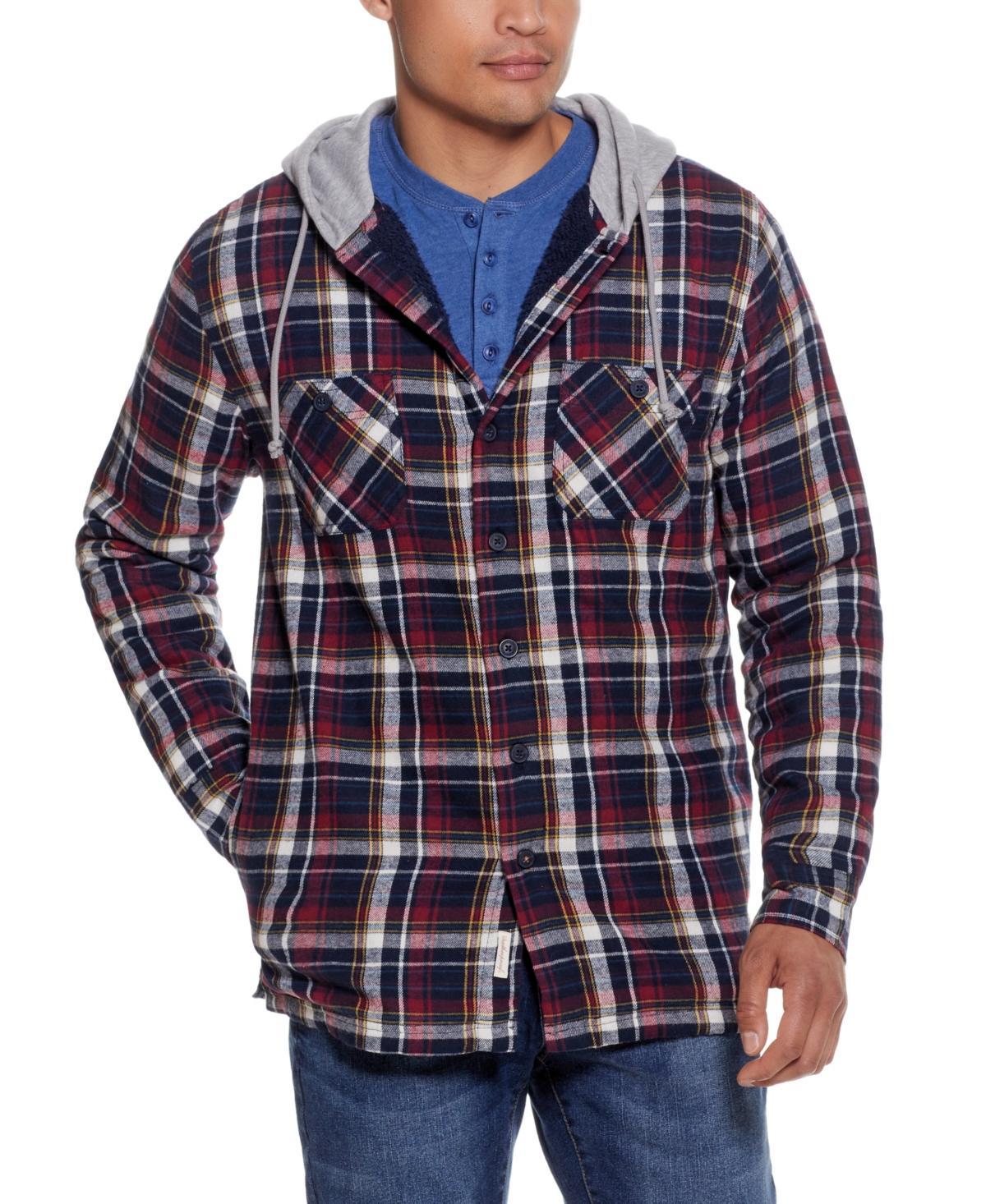 Weatherproof Vintage Mens Sherpa Lined Flannel Hooded Shirt Jacket Product Image