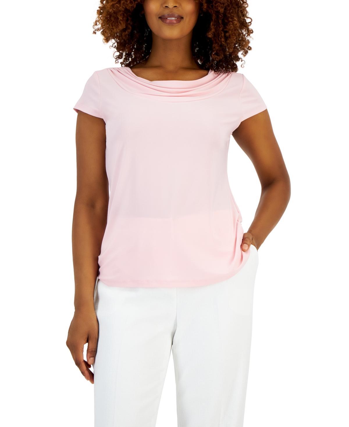 Kasper Petite Size ITY Knit Cowl Neck Cap Sleeve Solid Top Product Image