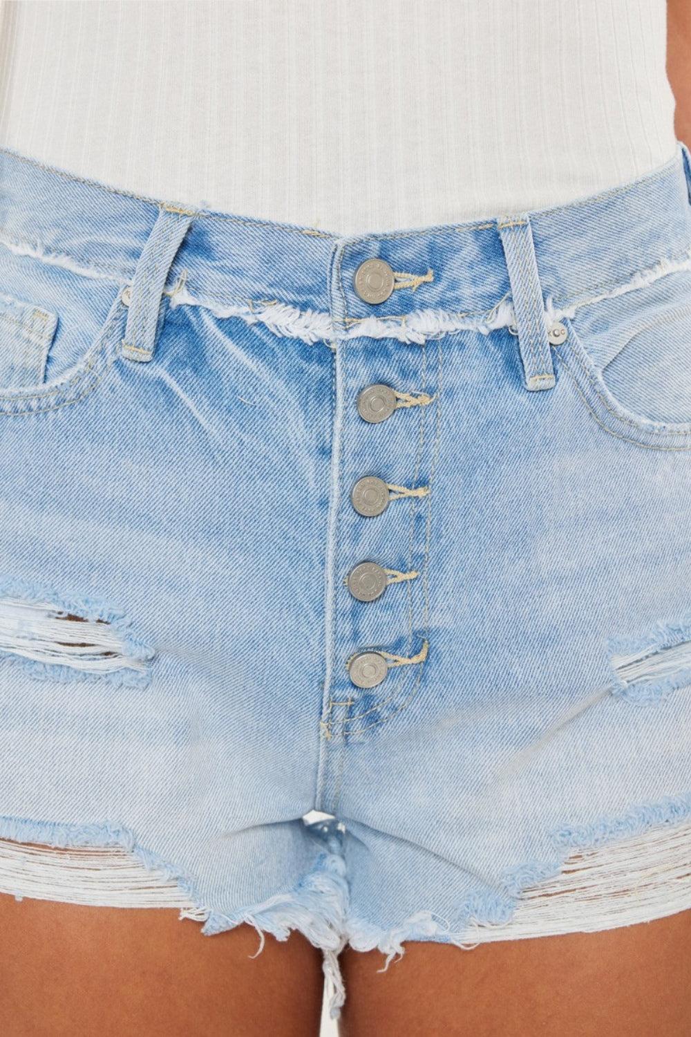 Kancan Distressed Button Fly Denim Shorts Product Image