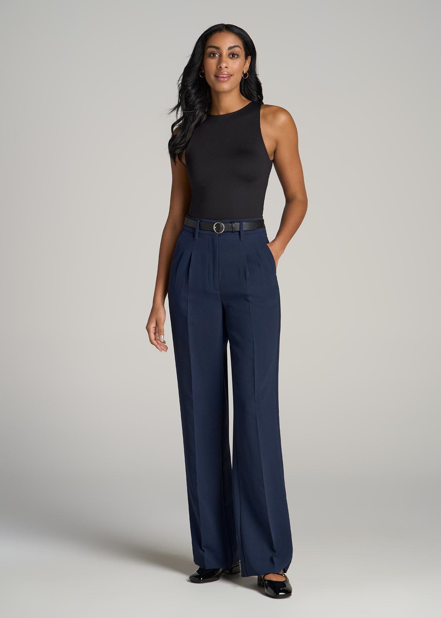 High Crewneck Sleeveless Bodysuit for Tall Women in Black Product Image