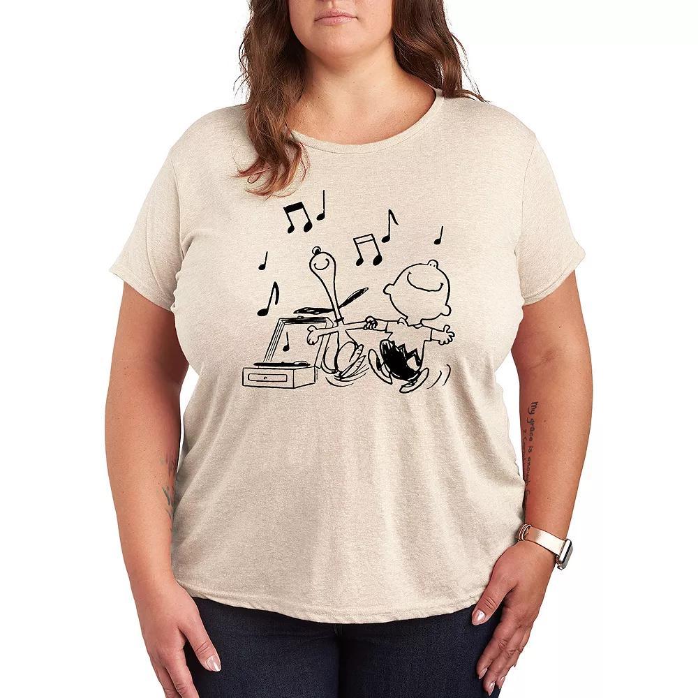 Plus Peanuts Snoopy & Charlie Brown Dancing Graphic Tee, Womens Grey Red Product Image