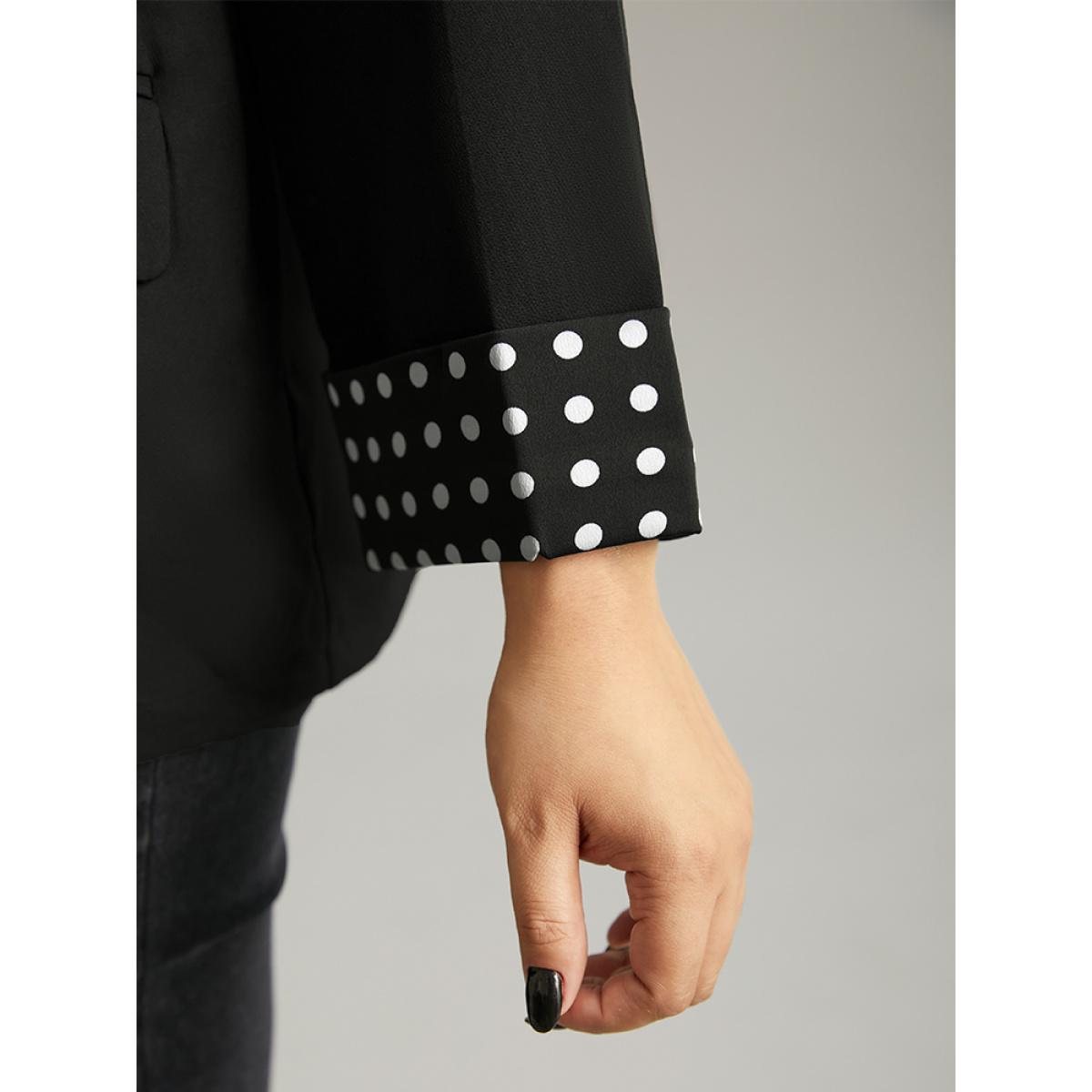 Plus Size Suit Collar Polka Dot Patchwork Button Up Blazer Black Women Work Polka Dot Contrast Sleeve Long Sleeve Suit Collar 22-24/3X At the Office Blazers BloomChic Product Image