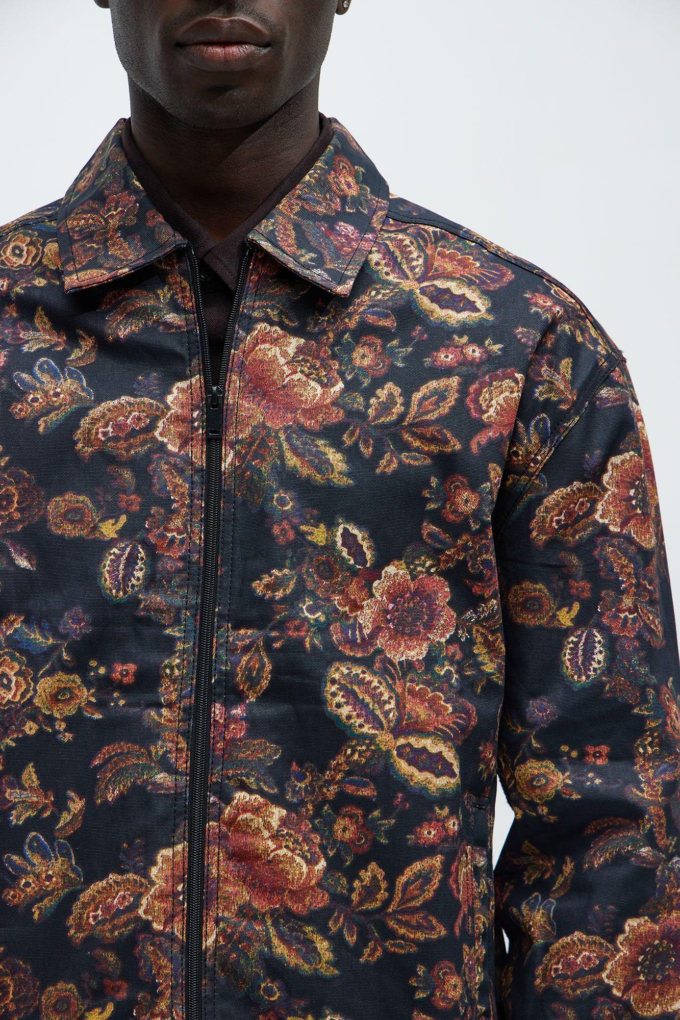 Floral Trucker Jacket - Black/combo Product Image
