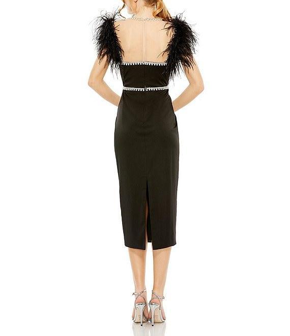 Mac Duggal Feather Cap Sleeve Pearl Embellished Satin Dress Product Image