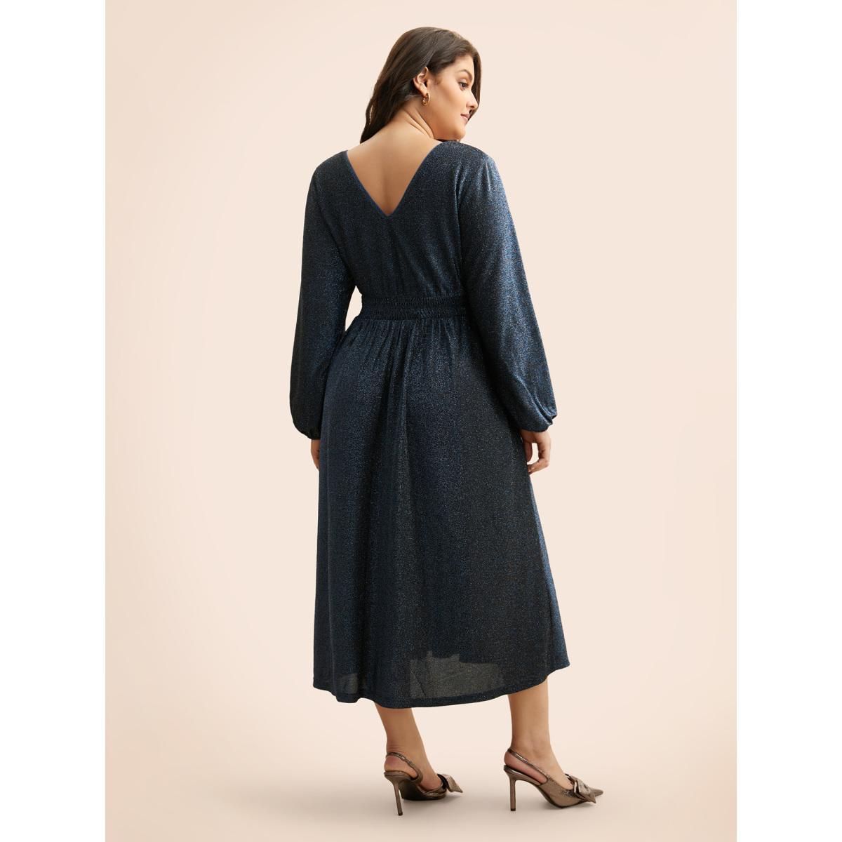 Plus Size V Neck Luxe Texture Shirred Dress Arctic Women Cocktail Texture Party Curvy Bloomchic 14-16/1X Product Image