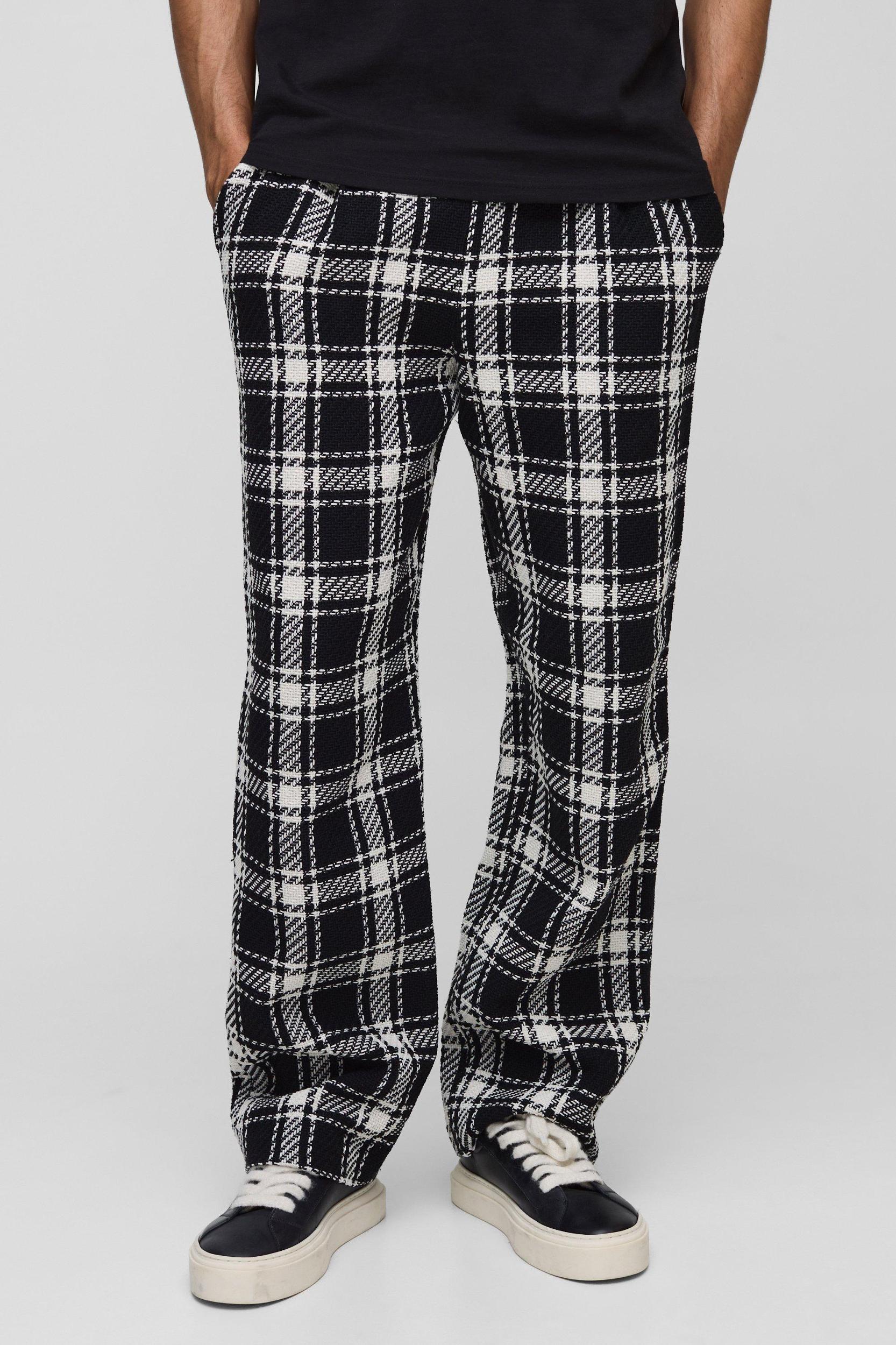 Relaxed Fit Heavyweight Textured Plaid Pants | boohooMAN USA Product Image