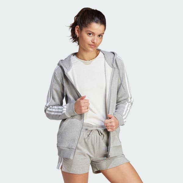adidas Essentials 3-Stripes Full-Zip Fleece Hoodie Linen Green S Womens Product Image