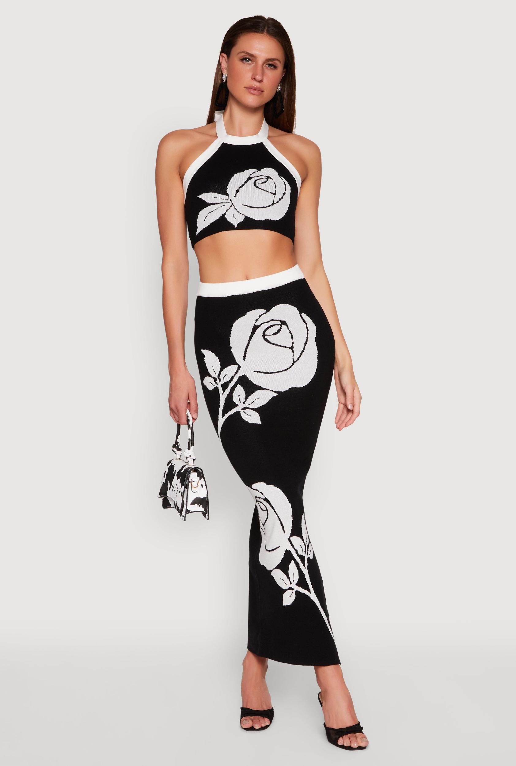Womens Contrast Trim Floral Print Maxi Skirt Product Image