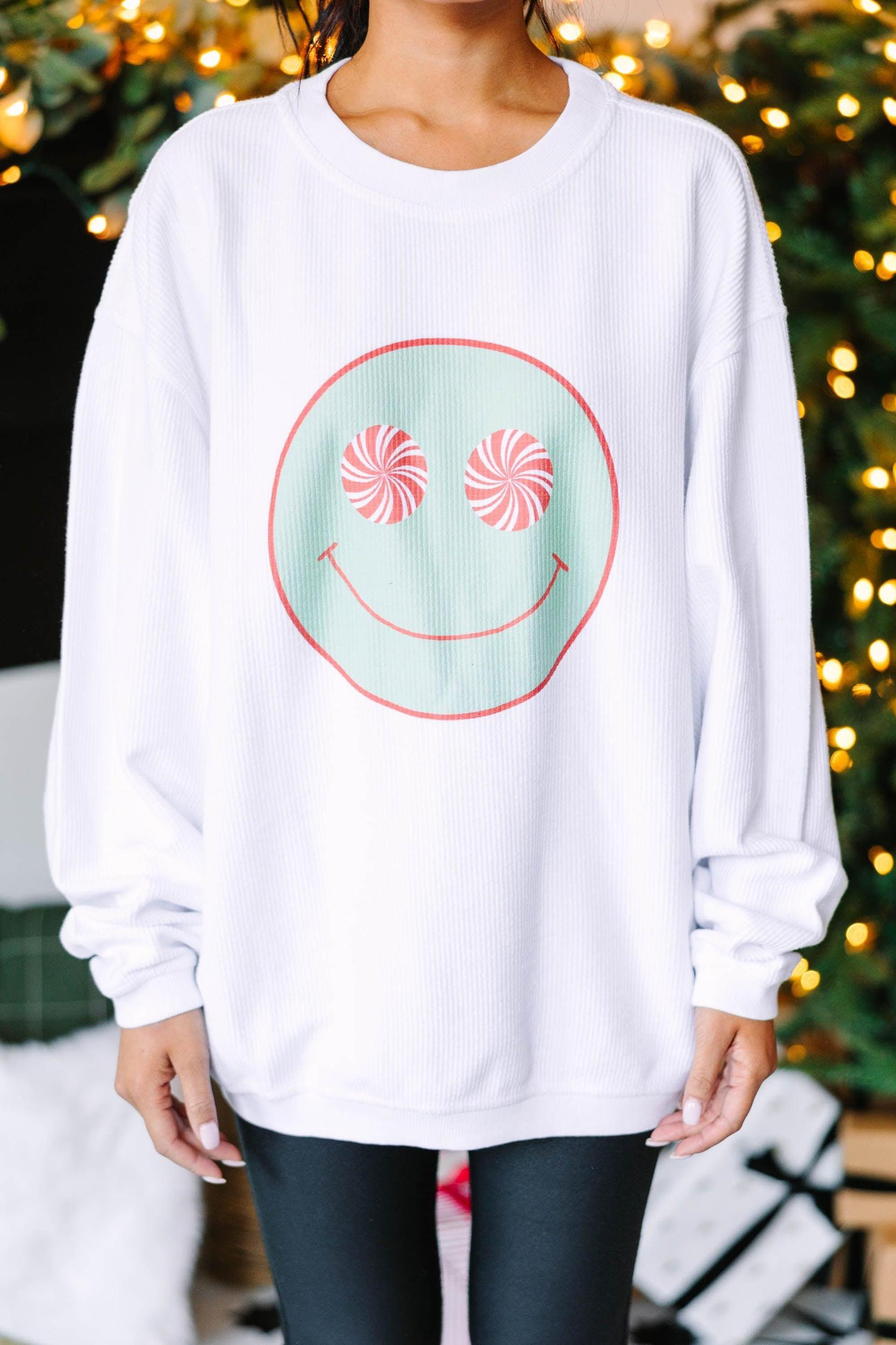 Sweet Smiles White Corded Graphic Sweatshirt Female Product Image