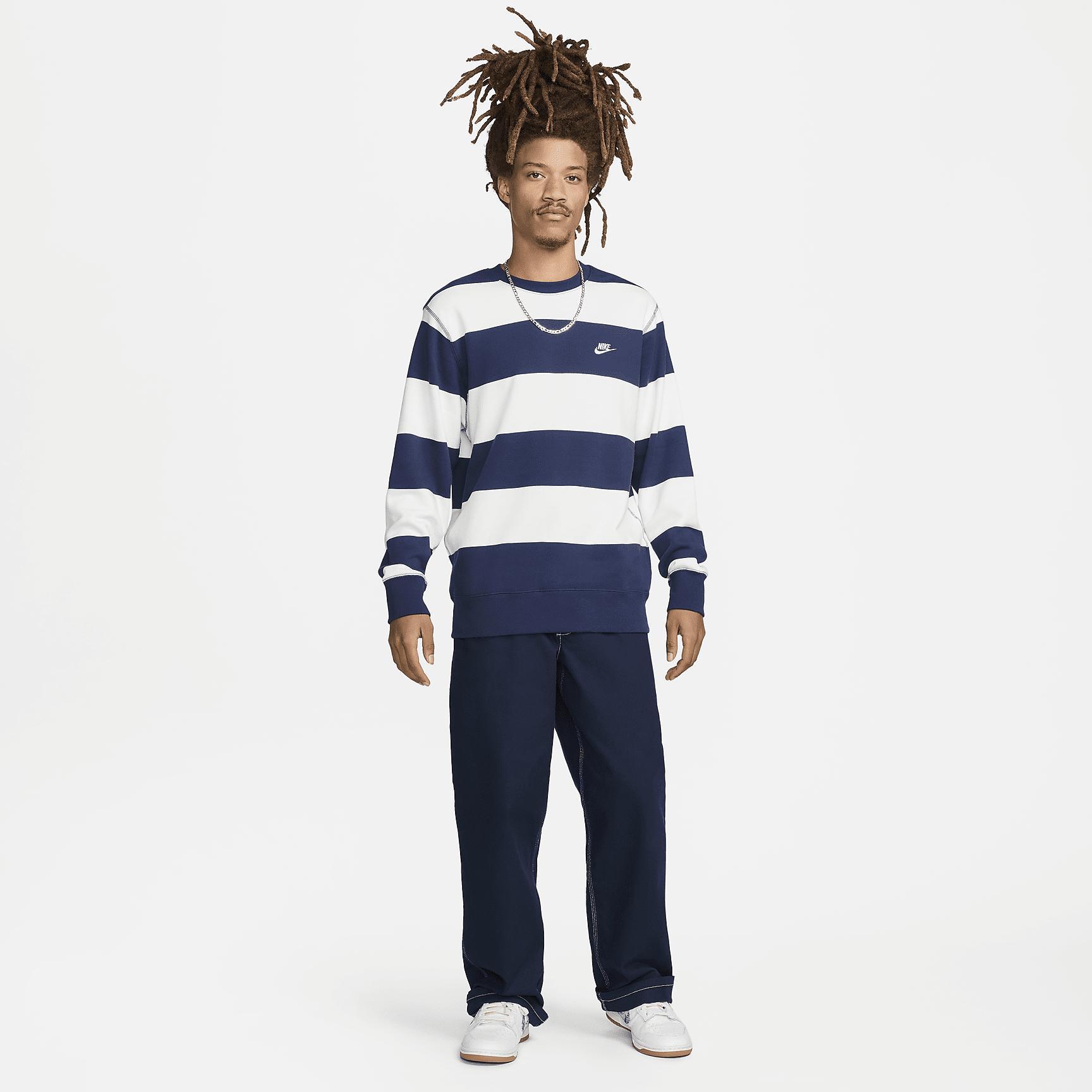Nike Mens Club Fleece Striped Heavyweight French Terry Crewneck Sweatshirt Product Image