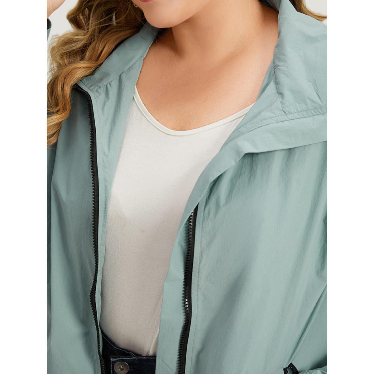 Plus Size Plain Hooded Pocket Zipper Fly Jacket Women SlateGray Plain Pocket Dailywear Jackets BloomChic 26/4X Product Image