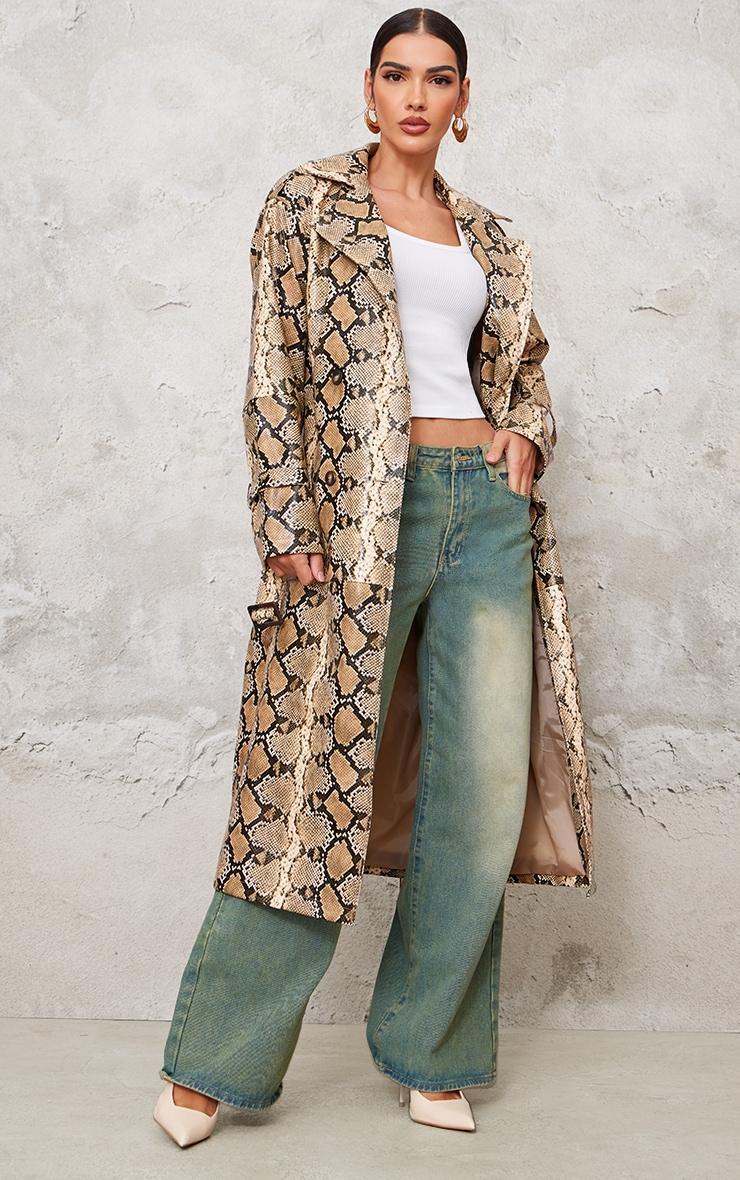 Beige Snake Faux Leather Coat Product Image