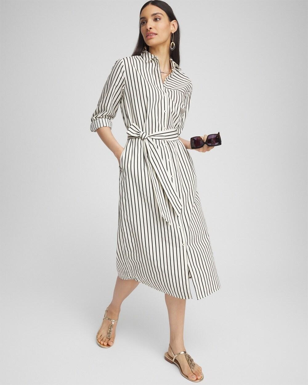 Cotton Stripe Midi Shirt Dress Product Image