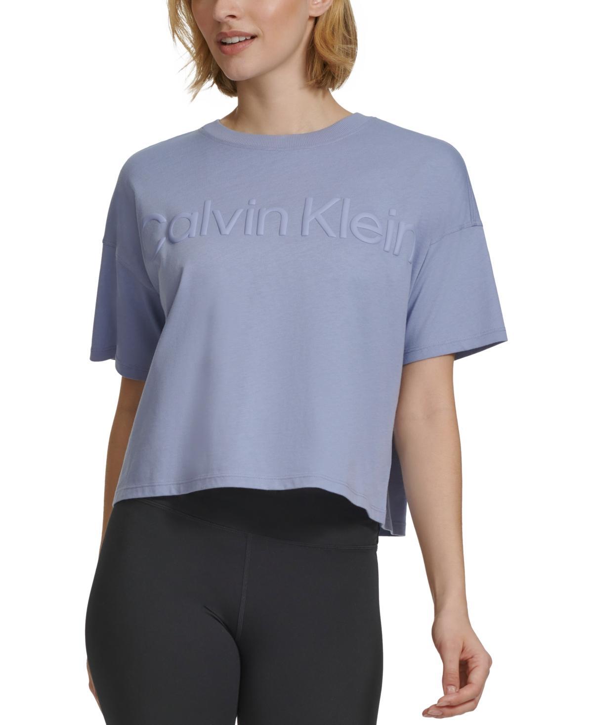 Calvin Klein Performance Womens Cotton Raised Logo Cropped T-Shirt Product Image