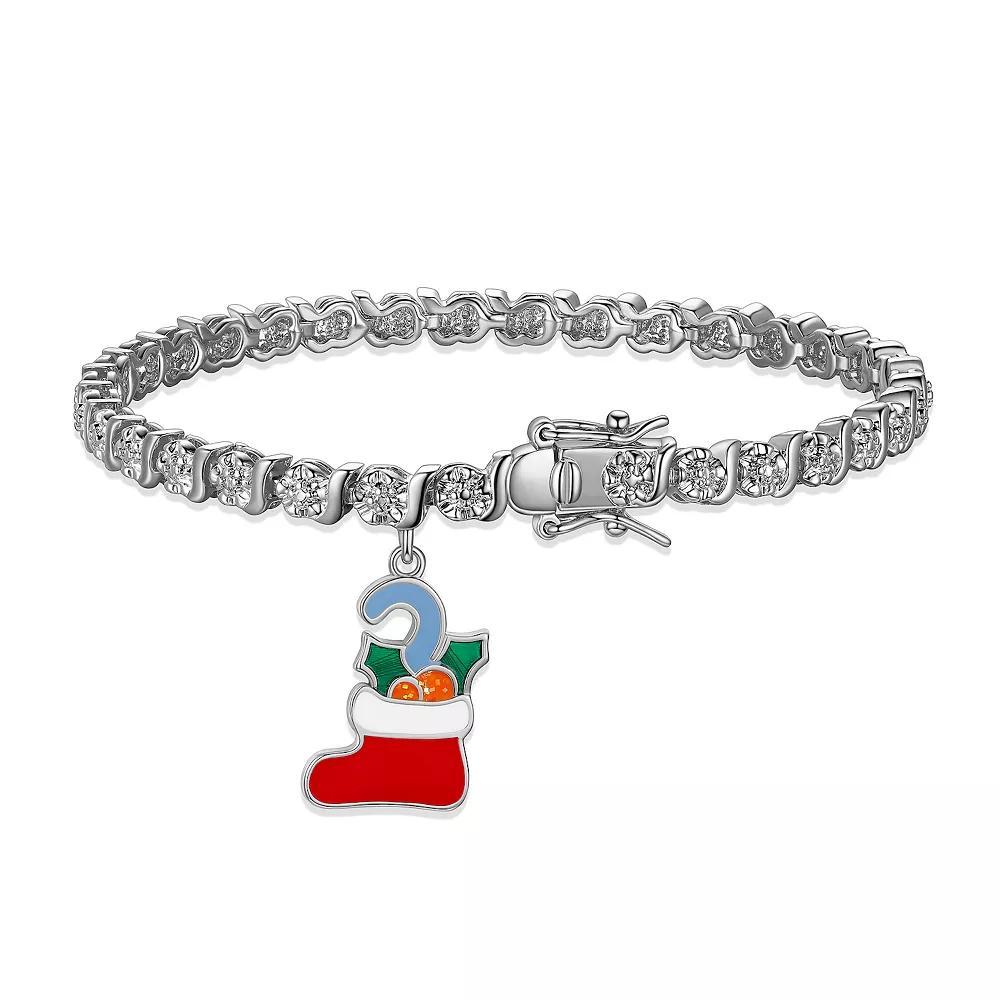 Sarafina Diamond Accent Stocking Charm Bracelet, Women's, Size: 7.25", Silver Tone Product Image