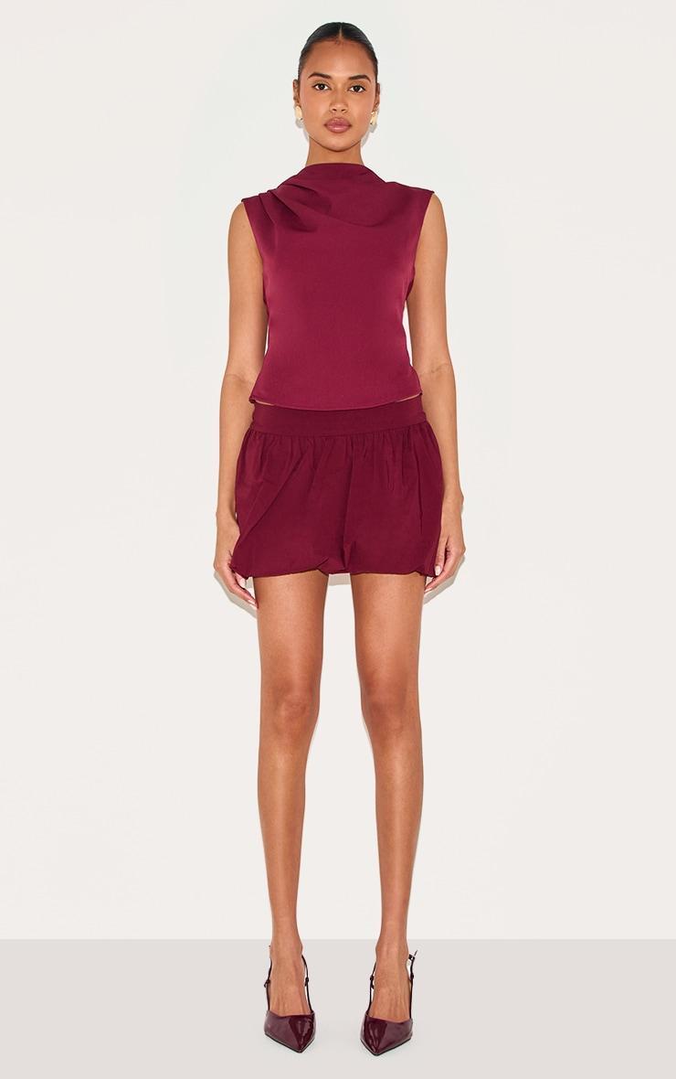 Burgundy Stretch Woven Micro Mini Puffball Skirt Product Image