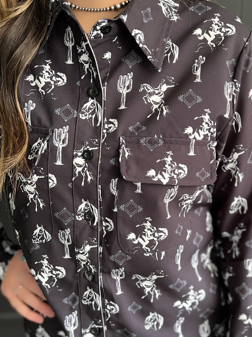 Black Western Printed Long Sleeve Button Up Product Image